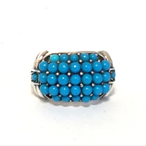 Vintage Boho Chunky Zuni Snake Eye Turquoise Cluster Sterling Silver Ring 8 - Picture 1 of 12